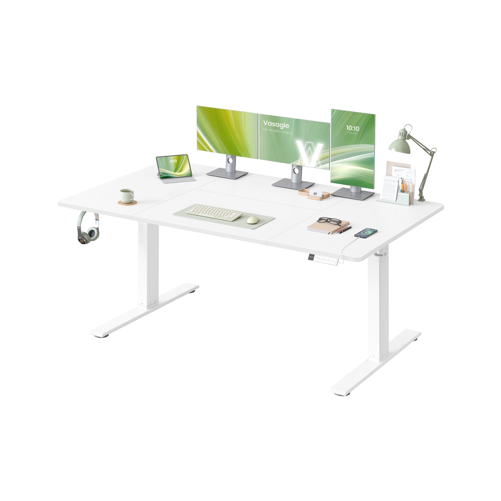 Reguliuojamo aukščio rašomasis stalas, 160 x 80 cm, USB-C, atminties funkcija, matinė balta