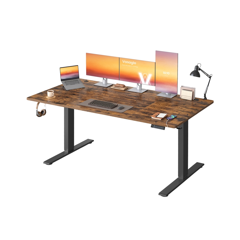Reguliuojamo aukščio rašomasis stalas, 180 x 80 cm, USB-C, atminties funkcija, vintažinės rudos spalvos
