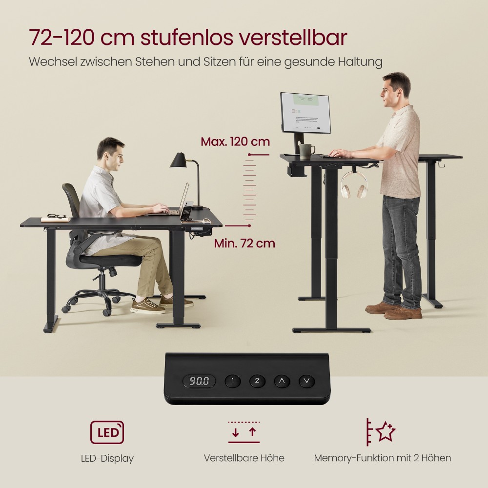 Regulējama augstuma L veida rakstāmgalds, 160 x 140 cm, ar rozetēm, melns - Image 4