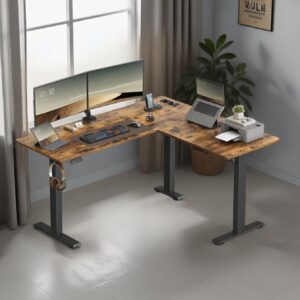 Elektriliselt reguleeritava kõrgusega nurgalaud, 160 x 140 cm, pruun-must