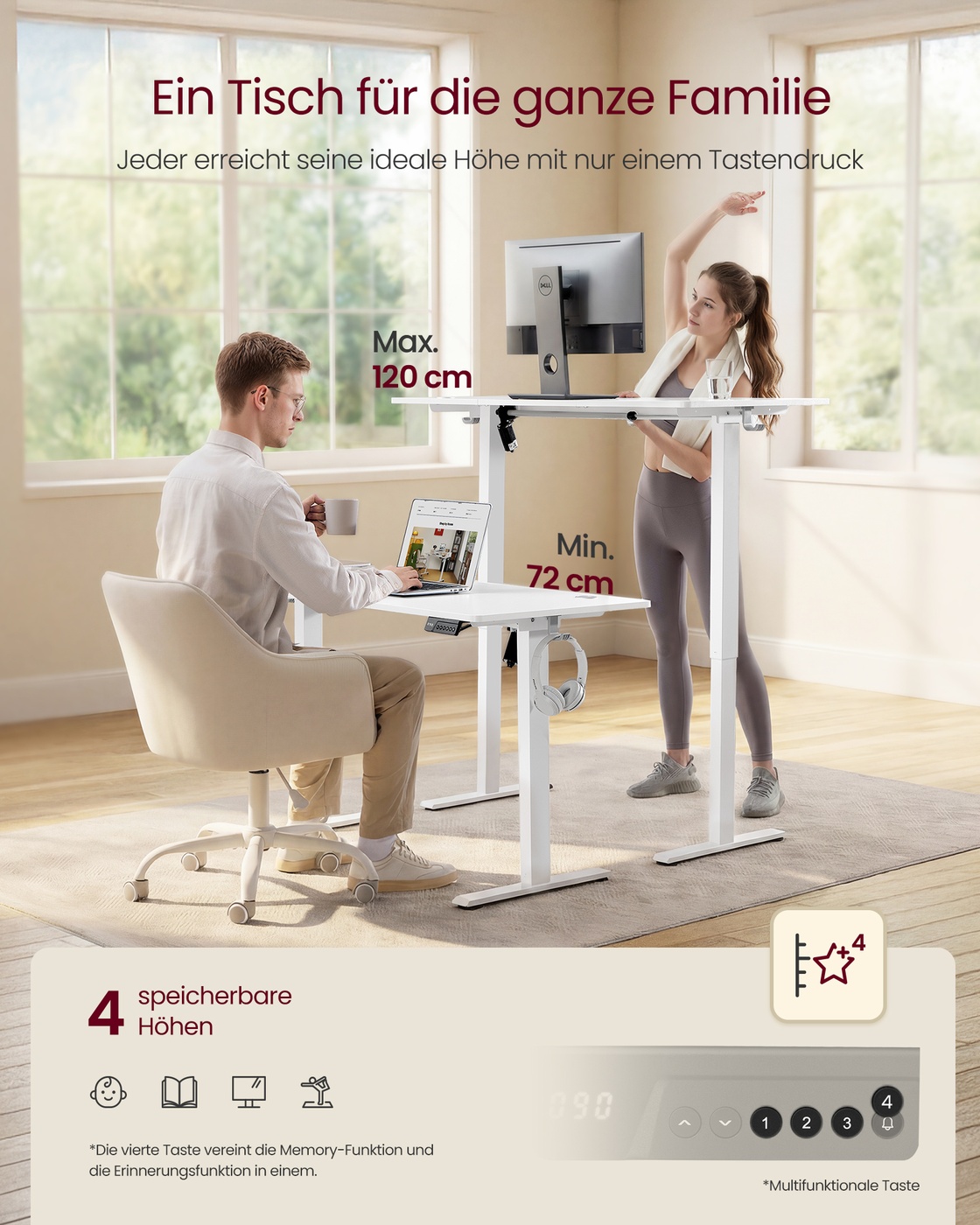 Elektriski augstumā regulējams rakstāmgalds, 120 x 60 cm, mākoņbalts - Image 3