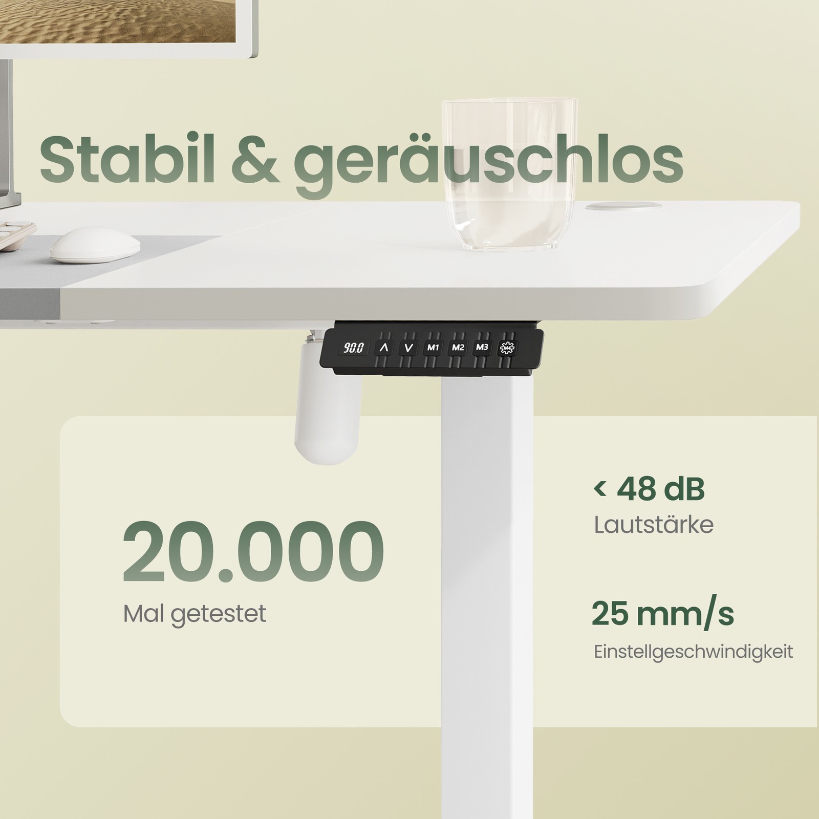 Regulējama augstuma rakstāmgalds, 120 x 60 cm, ar atmiņas funkciju, balti pelēks - Image 3