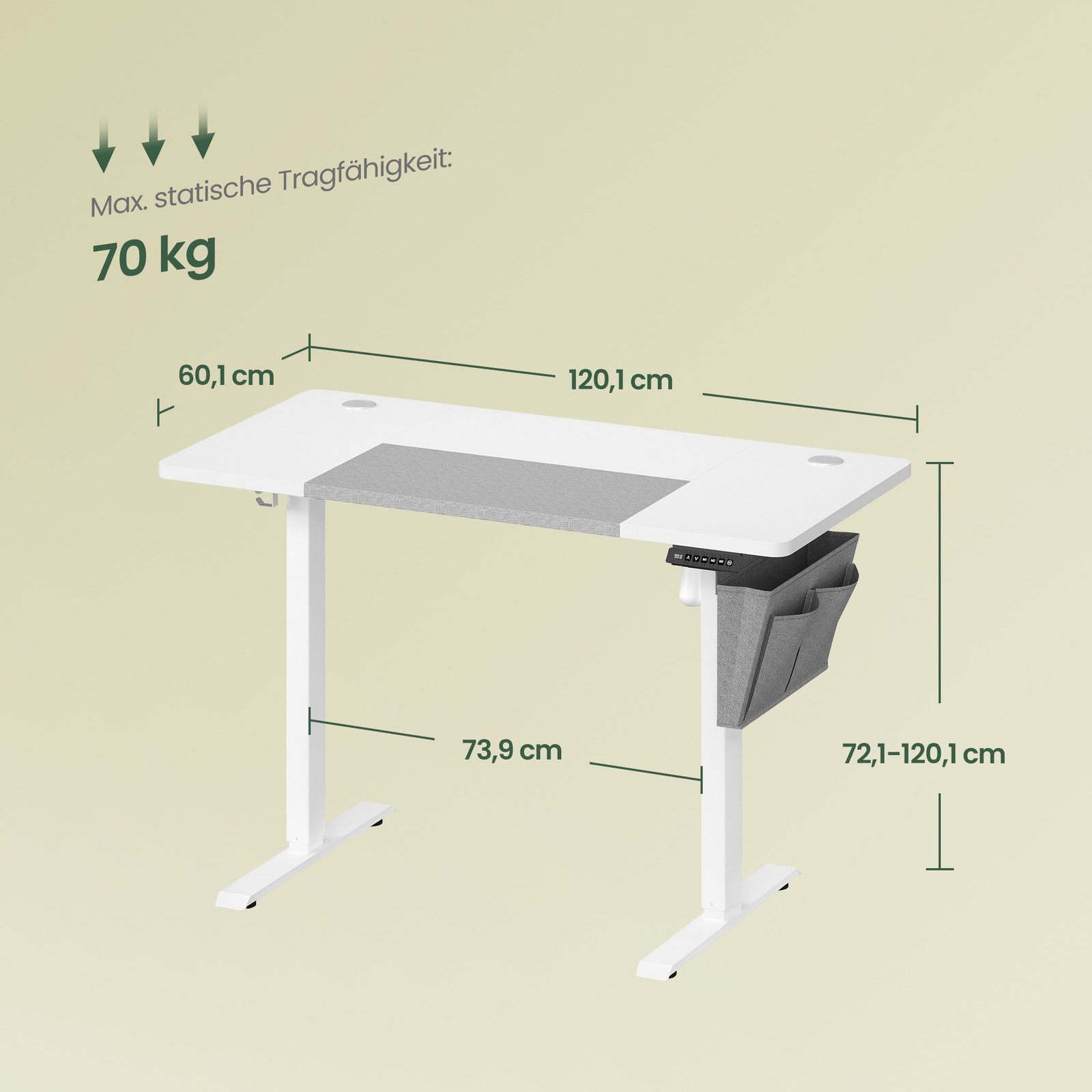 Regulējama augstuma rakstāmgalds, 120 x 60 cm, ar atmiņas funkciju, balti pelēks - Image 7