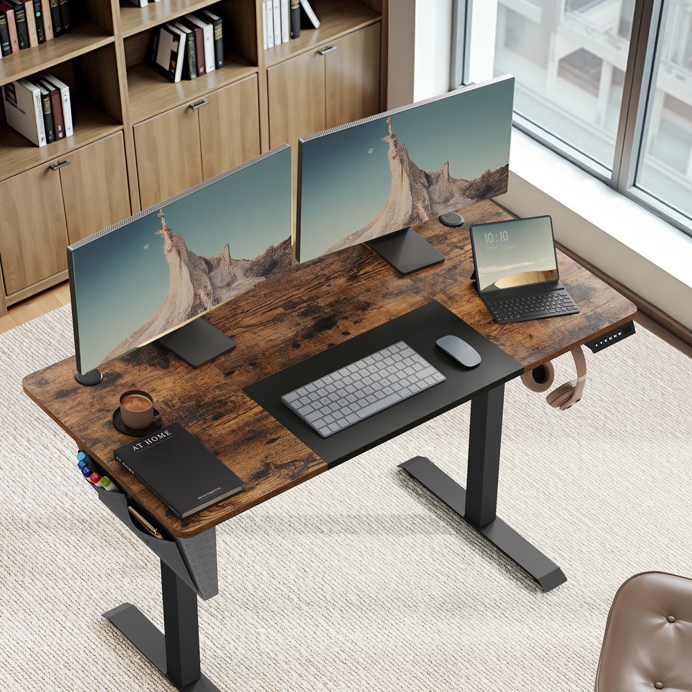 Sähköinen korkeussäädettävä työpöytä, 140 x 60 x 72-120 cm, ruskea-musta - Image 2