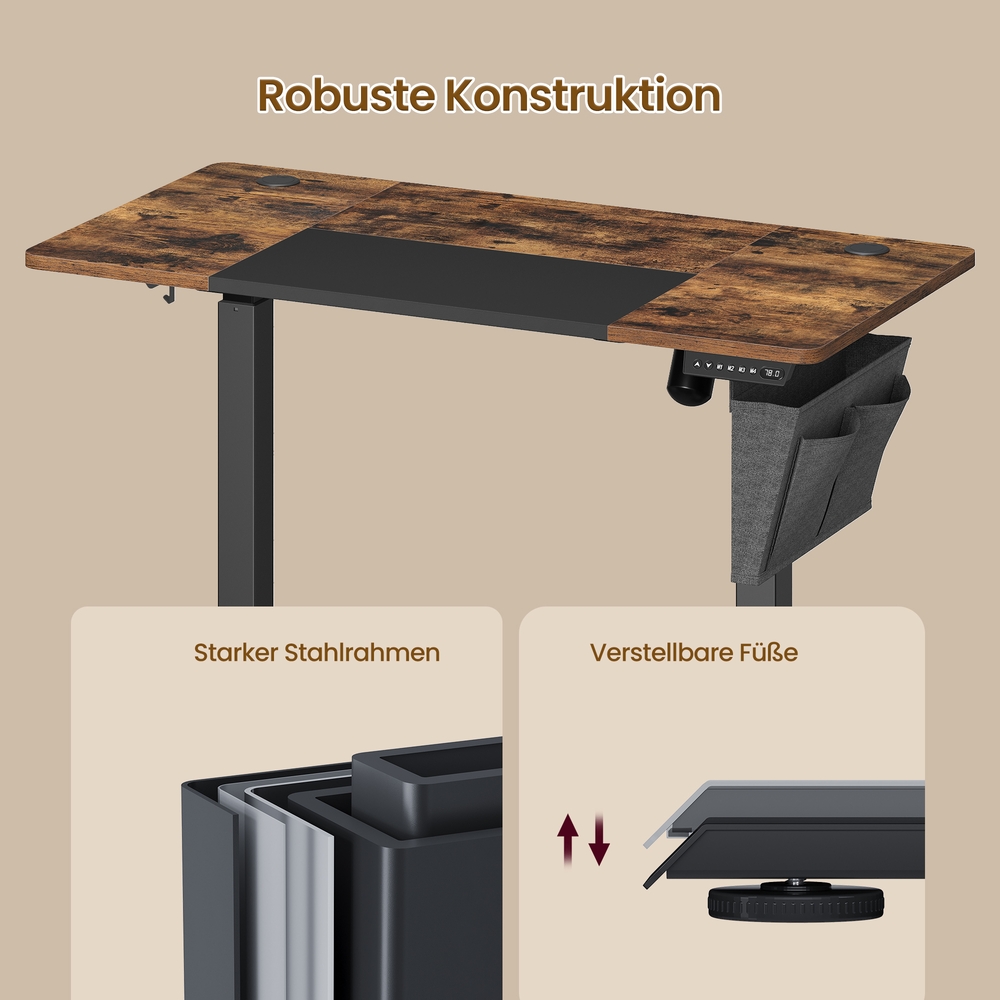 Sähköinen korkeussäädettävä työpöytä, 140 x 60 x 72-120 cm, ruskea-musta - Image 5