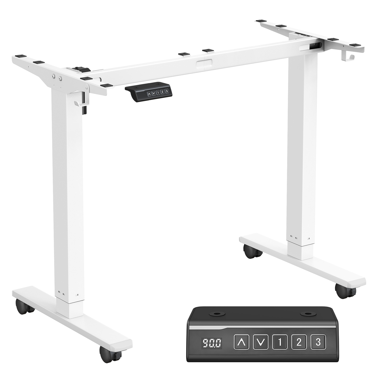 Elektriliselt reguleeritava kõrgusega lauaraam, terasest, 59,6 x 90–140 x 72–120 cm, valge