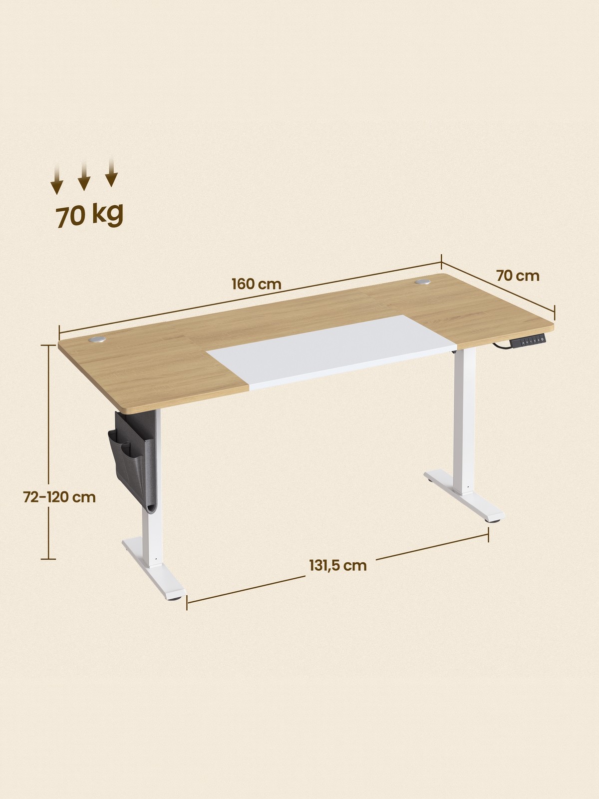 Elektrinis reguliuojamo aukščio rašomasis stalas, 160,1 x 70,1 cm, 72,1–120,1 cm - Image 4