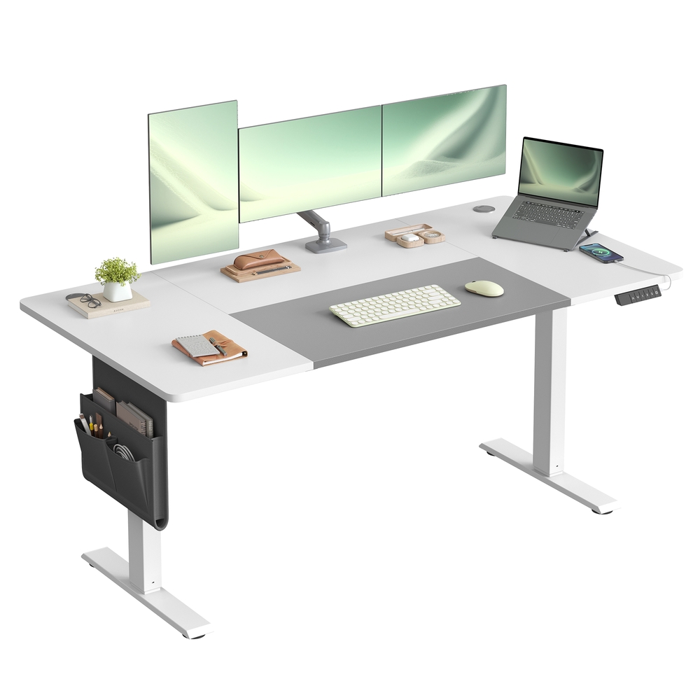 Augstumā regulējams rakstāmgalds 160 x 70 cm, elektrisks, ar 4 augstumu atmiņu, balti pelēks - Image 2