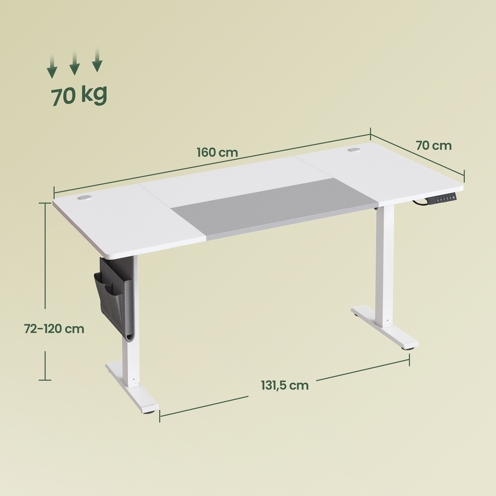 Augstumā regulējams rakstāmgalds 160 x 70 cm, elektrisks, ar 4 augstumu atmiņu, balti pelēks - Image 3