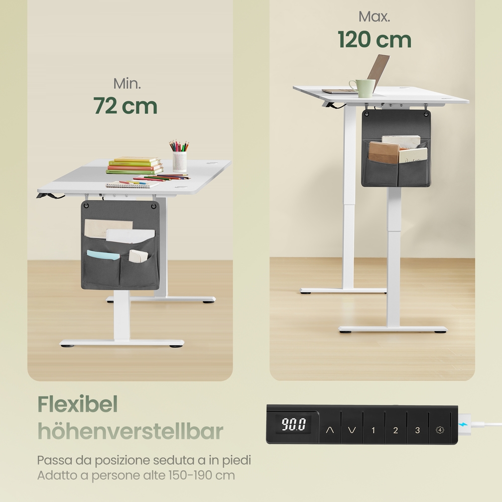 Augstumā regulējams rakstāmgalds 160 x 70 cm, elektrisks, ar 4 augstumu atmiņu, balti pelēks - Image 5