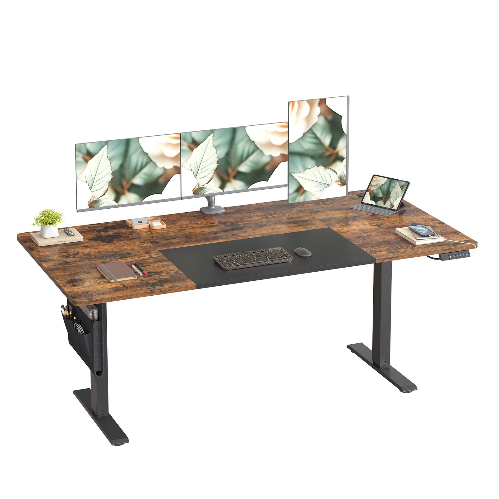 Reguliuojamo aukščio rašomasis stalas, 180 x 80 cm, 4 aukščių atminties funkcija, rudas-juodas - Image 2
