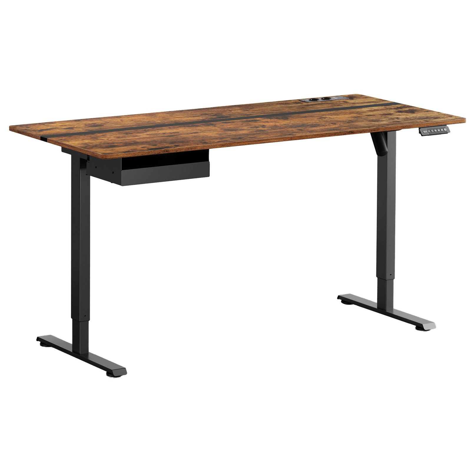 Reguliuojamo aukščio rašomasis stalas, rudas, 160,1 x 70,1 cm, su stalčiumi ir lizdu - Image 5