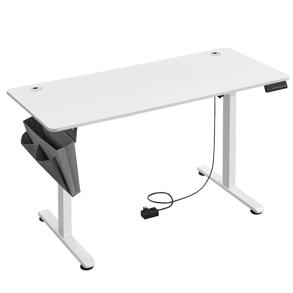 Elektriliselt reguleeritava kõrgusega kirjutuslaud, valge, 140,1 x 60,1 x 72,1-120,1 cm