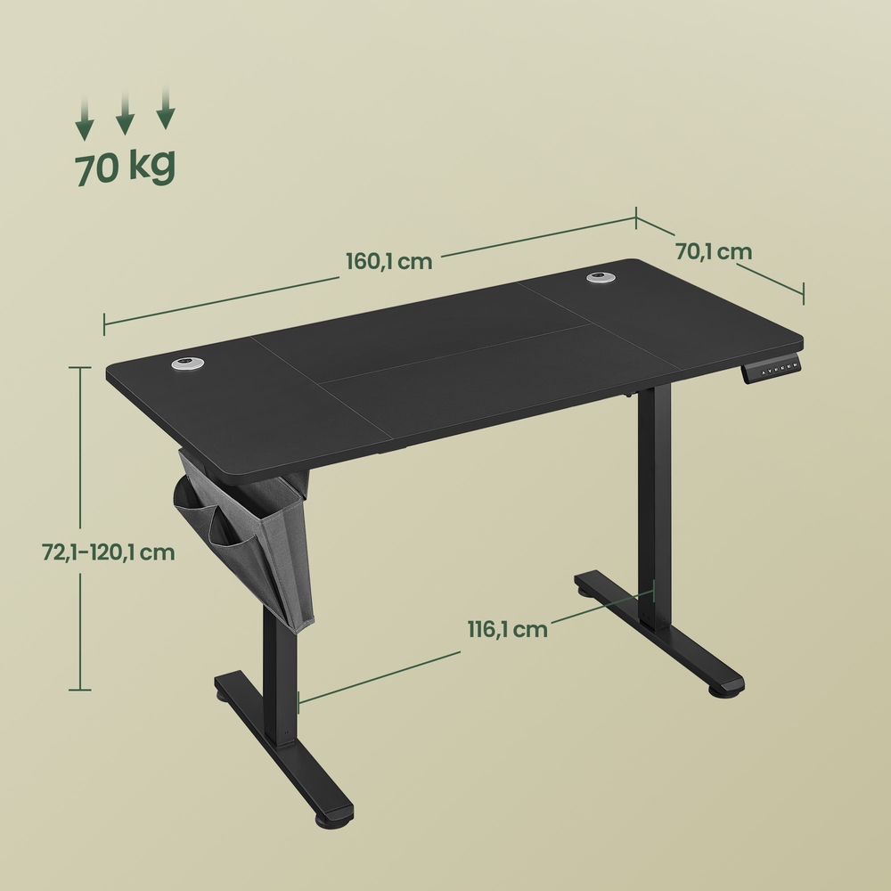 Elektriski regulējams rakstāmgalds, 160,1 x 70,1 cm, melns - Image 3