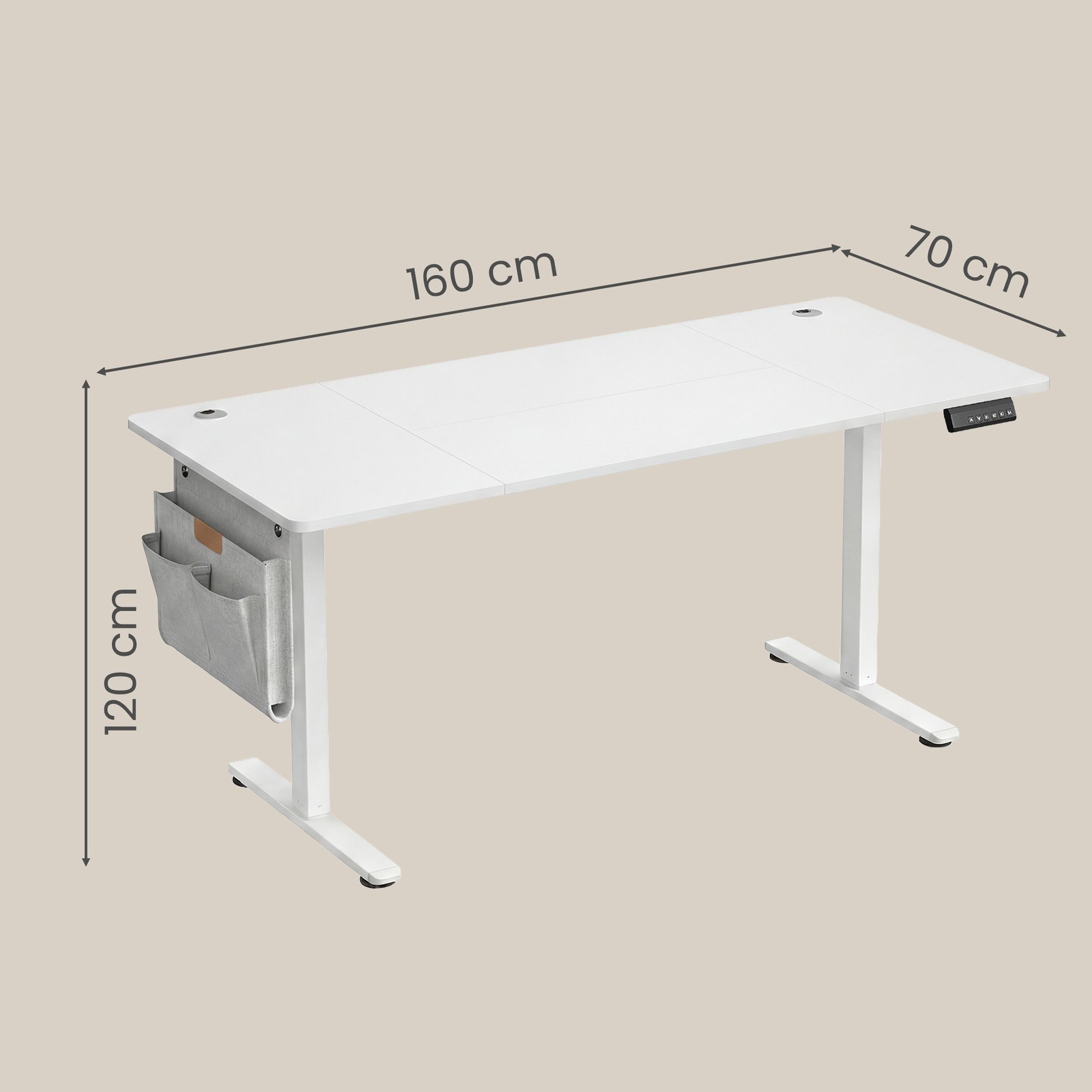 Augstumā regulējams rakstāmgalds, 160 x 70 cm, balts, atmiņas funkcija - Image 3