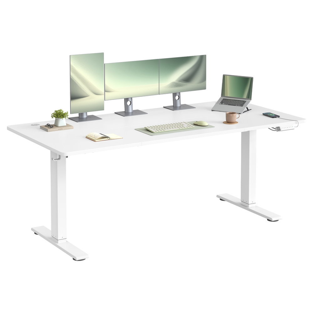 Elektra reguliuojamo aukščio rašomasis stalas, 180 x 80 cm, baltas, su USB-C jungtimi - Image 2