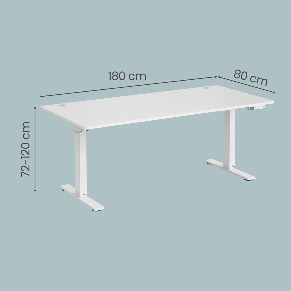 Elektra reguliuojamo aukščio rašomasis stalas, 180 x 80 cm, baltas, su USB-C jungtimi - Image 3