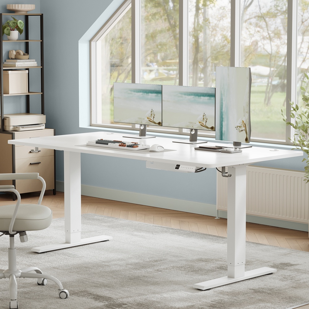 Elektra reguliuojamo aukščio rašomasis stalas, 180 x 80 cm, baltas, su USB-C jungtimi - Image 5