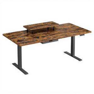 Reguliuojamo aukščio rašomasis stalas su monitoriaus stovu, 160 x 80 cm, rudas