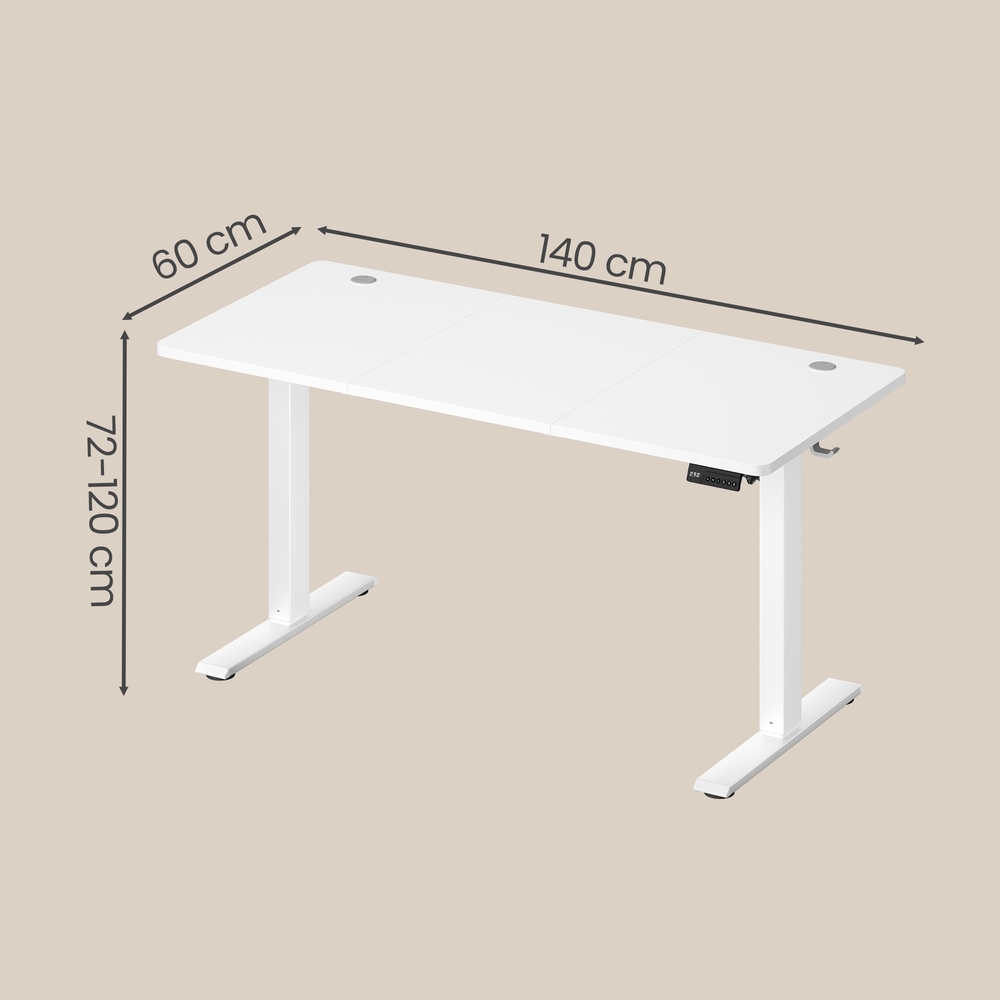 Elektriski regulējams rakstāmgalds, 140 x 60 cm, balts, atmiņa 4 augstumiem - Image 3