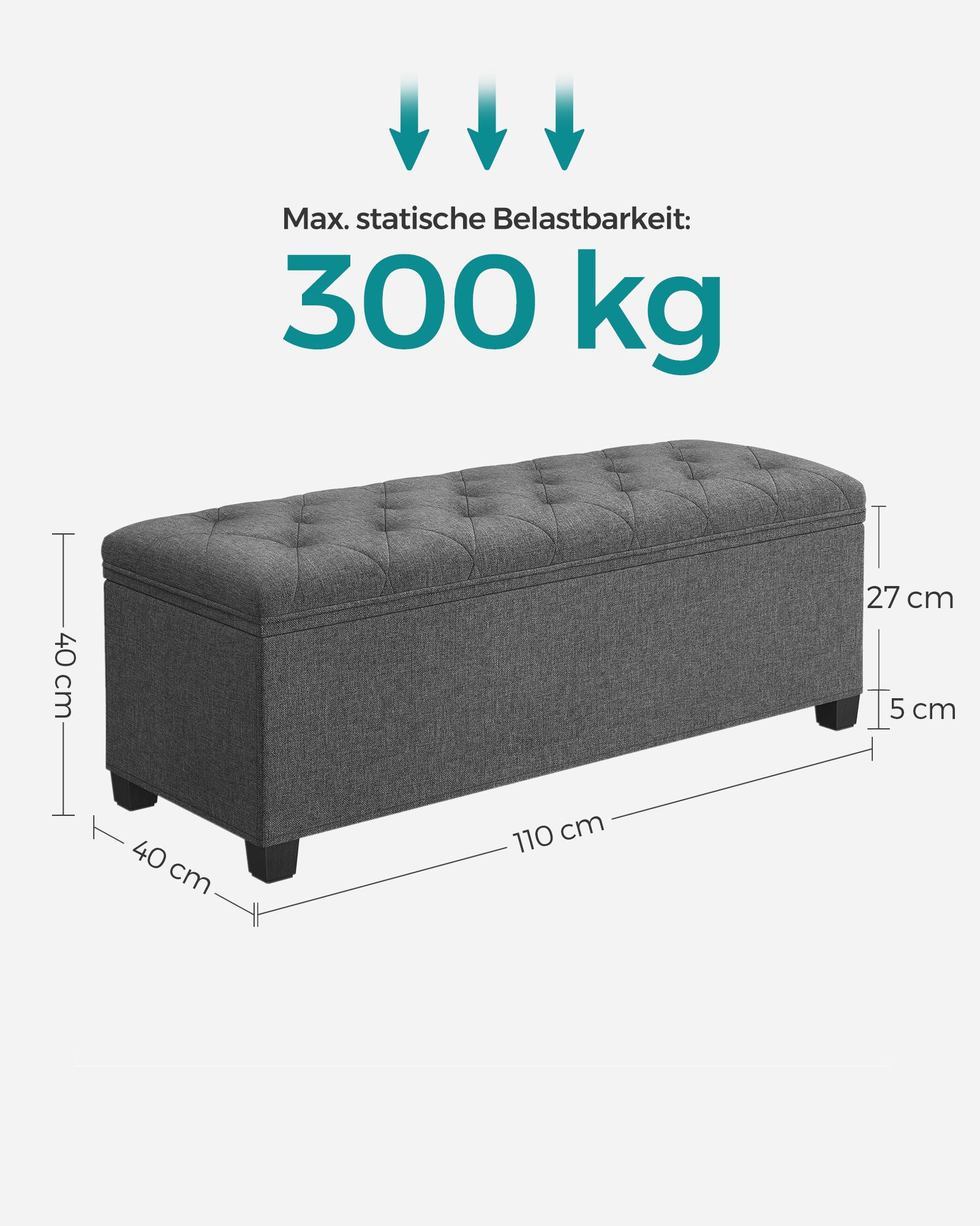 Taitettava säilytyspenkki, tummanharmaa, 40 x 110 x 40 cm - Image 5