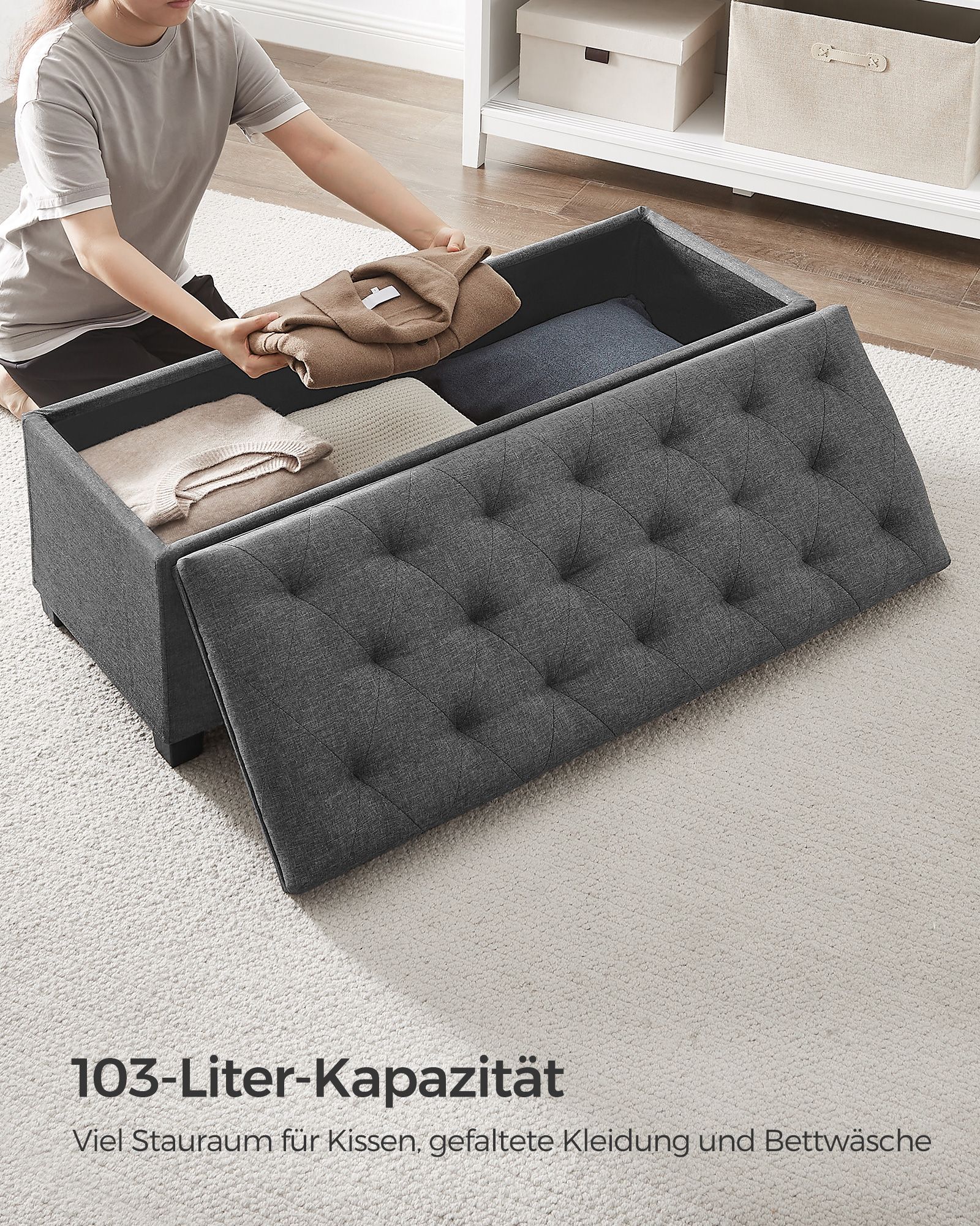Taitettava säilytyspenkki, tummanharmaa, 40 x 110 x 40 cm - Image 7