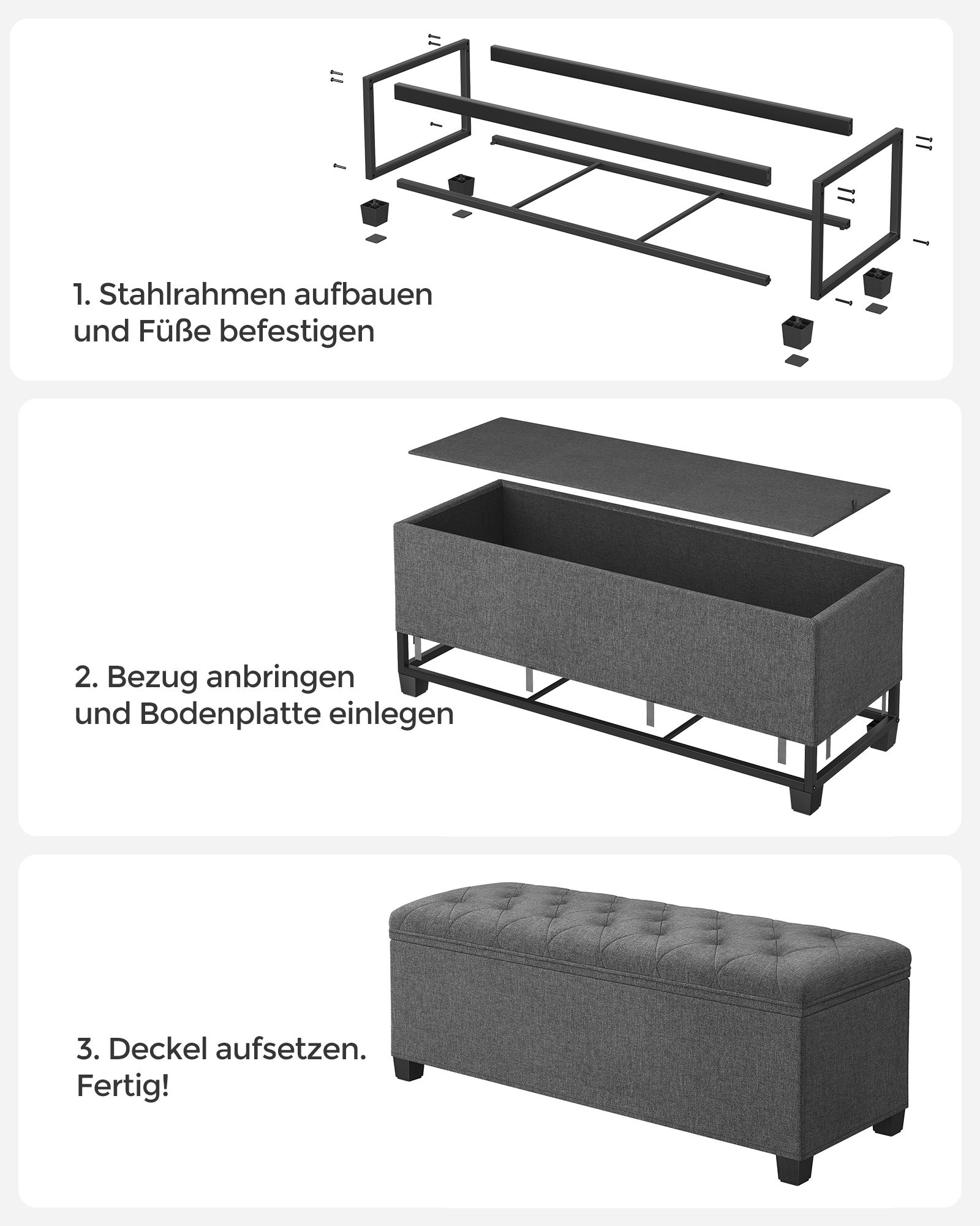 Taitettava säilytyspenkki, tummanharmaa, 40 x 110 x 40 cm - Image 8