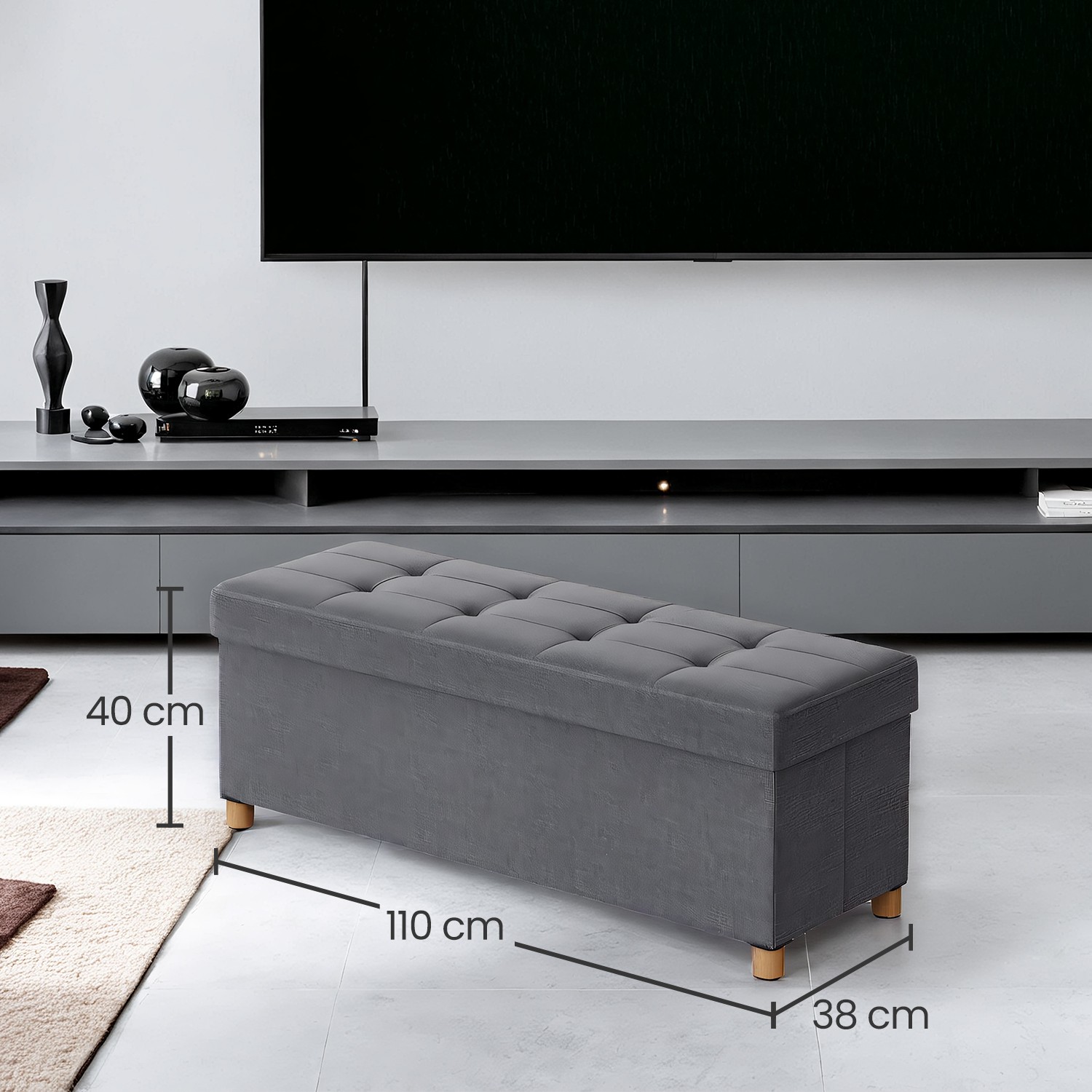 Salokāms uzglabāšanas sols ar kājām, 38 x 110 x 40 cm, 112 l, šīfera pelēks - Image 5