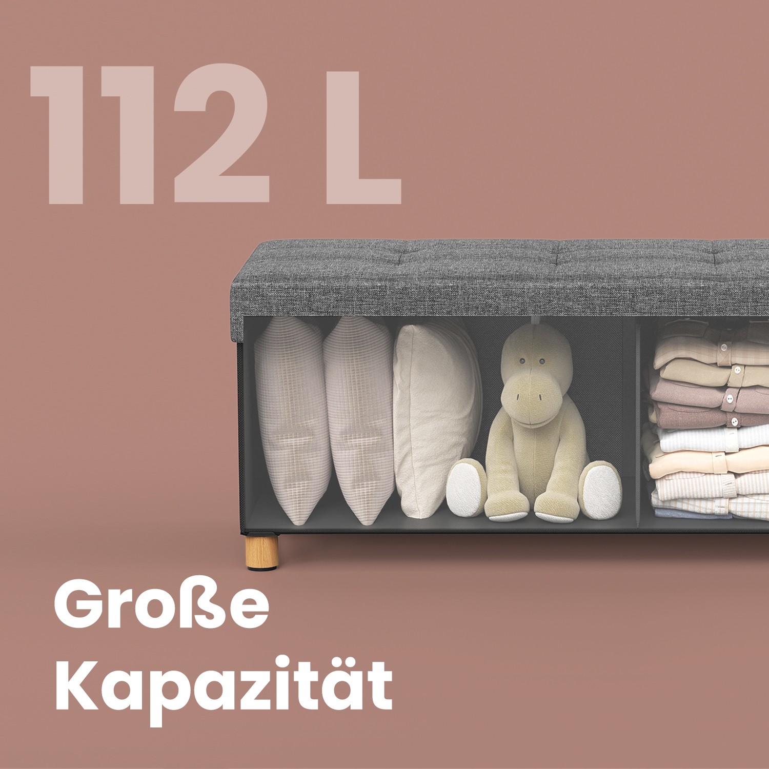 Salokāms uzglabāšanas sols ar kājām, 38 x 110 x 40 cm, 112 l, šīfera pelēks - Image 3