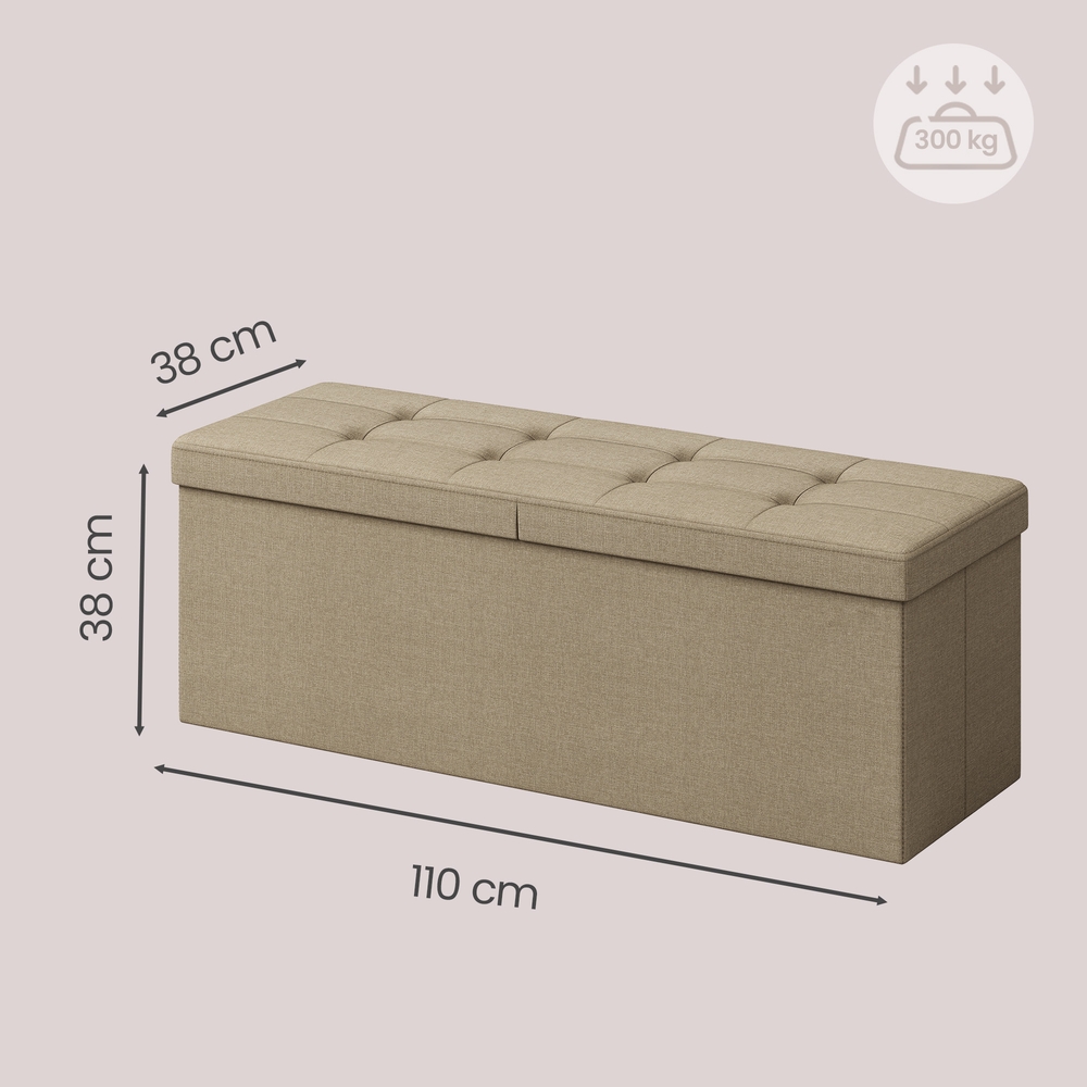 Daiktų laikymo suolas, sulankstoma sėdimoji skrynia, 38 x 110 x 38 cm, 131 l, camel brown - Image 3