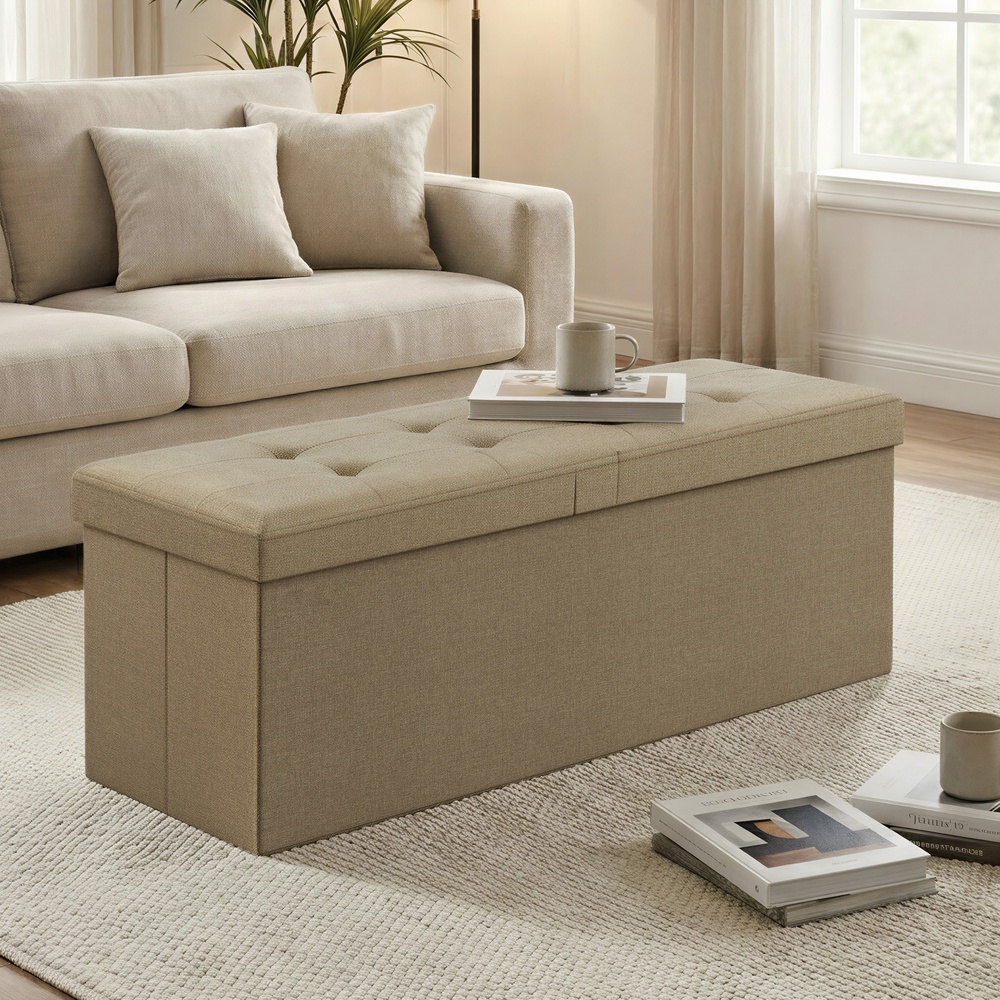 Daiktų laikymo suolas, sulankstoma sėdimoji skrynia, 38 x 110 x 38 cm, 131 l, camel brown - Image 4