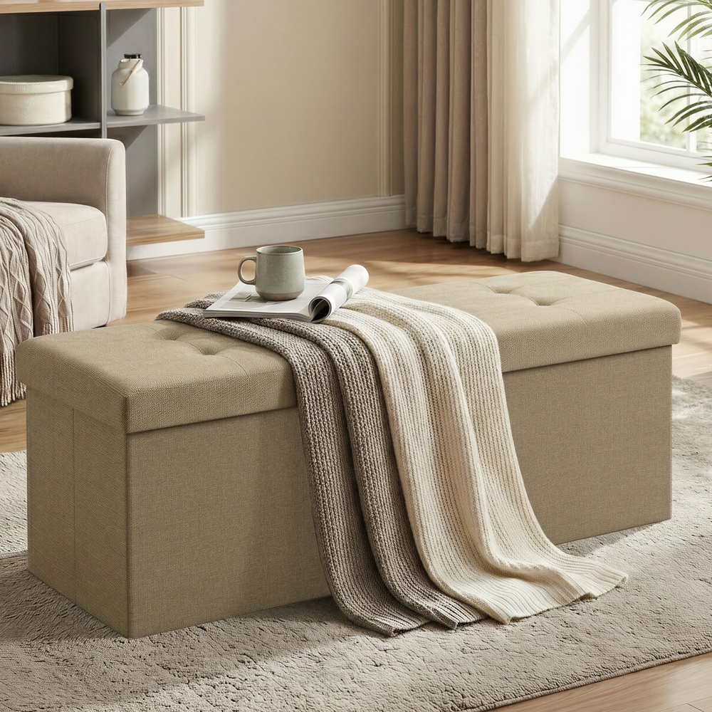 Daiktų laikymo suolas, sulankstoma sėdimoji skrynia, 38 x 110 x 38 cm, 131 l, camel brown - Image 5