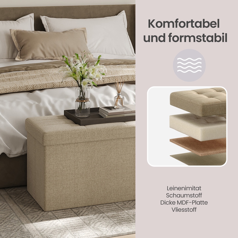 Daiktų laikymo suolas, sulankstoma sėdimoji skrynia, 38 x 110 x 38 cm, 131 l, camel brown - Image 6