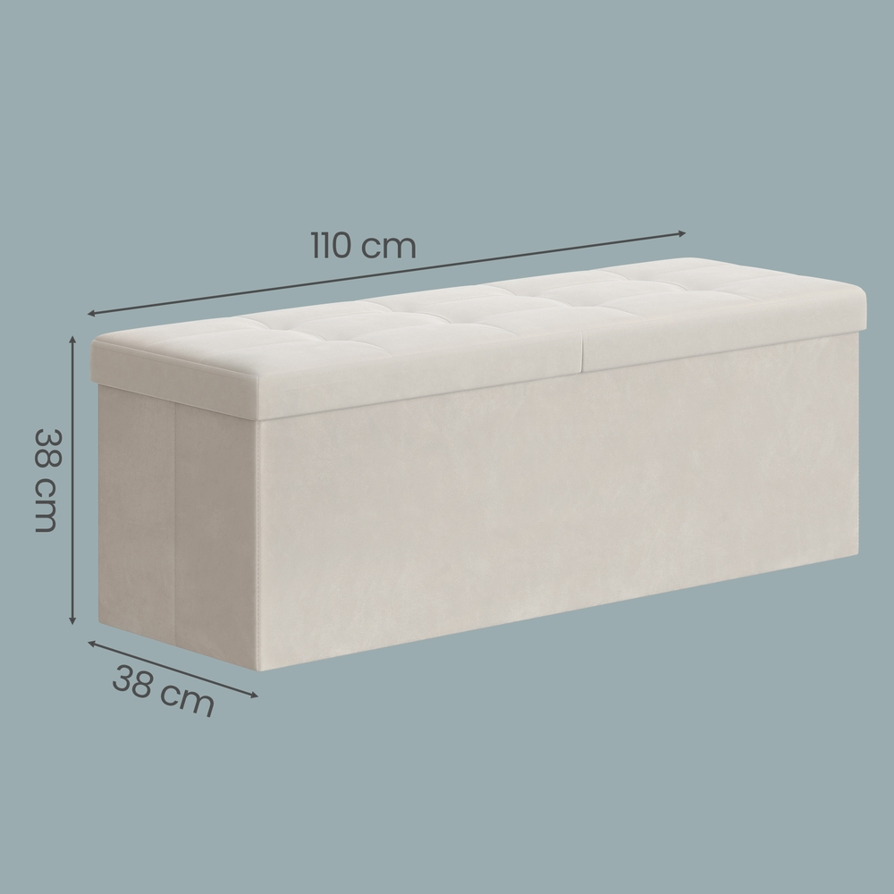 Daiktadėžė-suoliukas su dangčiu, balta, MDF, aksomas, 38 x 110 x 38 cm, iki 300 kg - Image 3