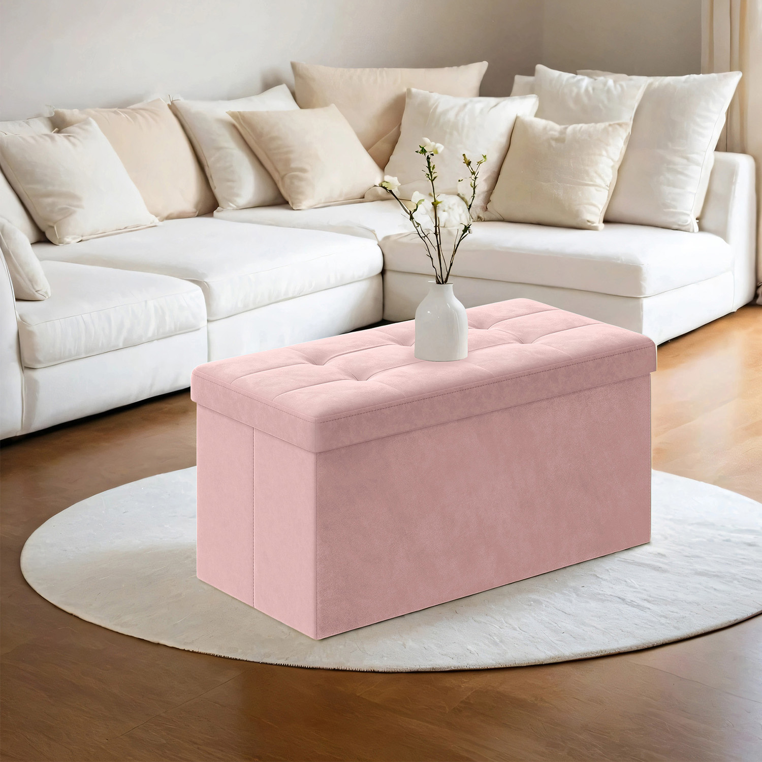 Panipaigaga sametist pink, 38 x 76 x 38 cm, roosa, kokkuklapitav, 89 l
