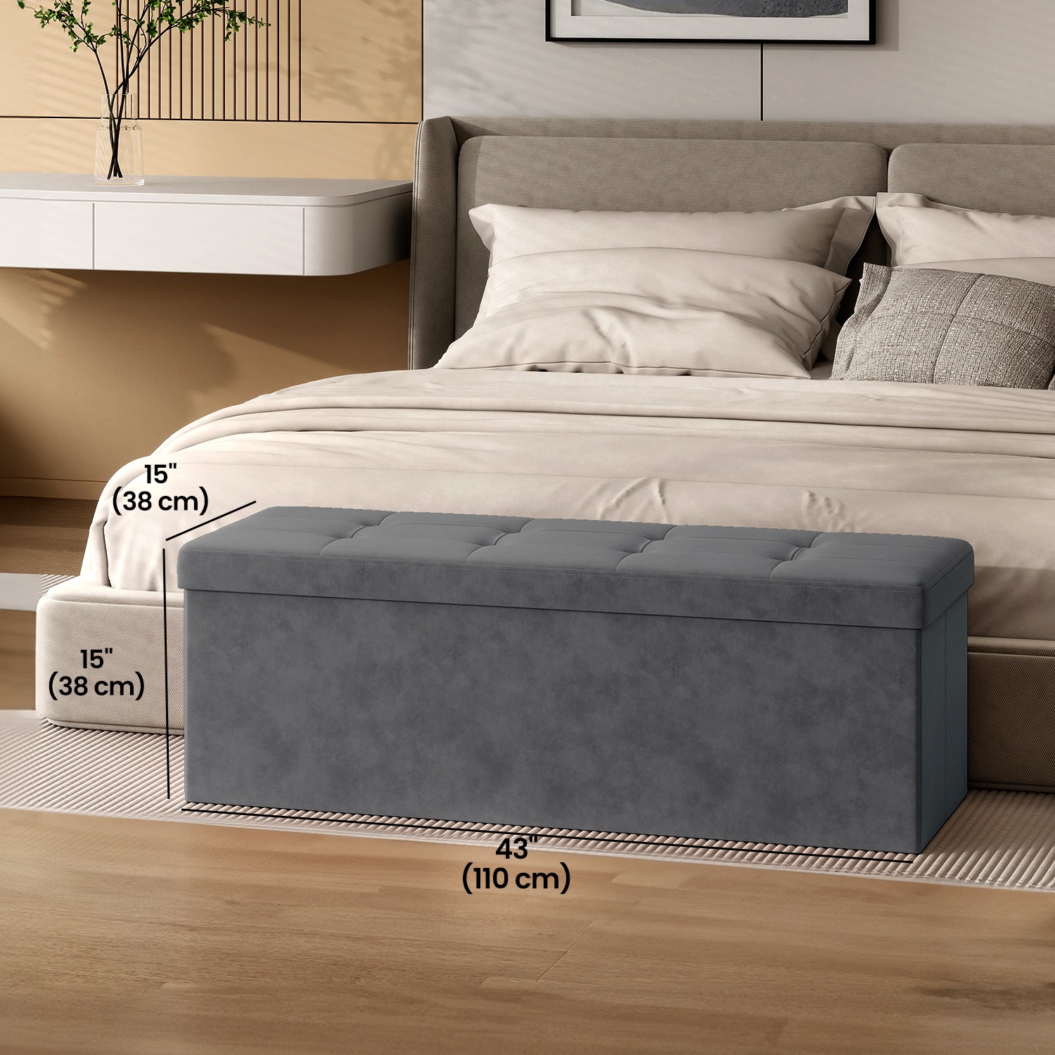 Daiktadėžė-suolas su sėdyne, sulankstoma, 38 x 110 x 38 cm, 131 l, pilkai skalūno spalvos - Image 5