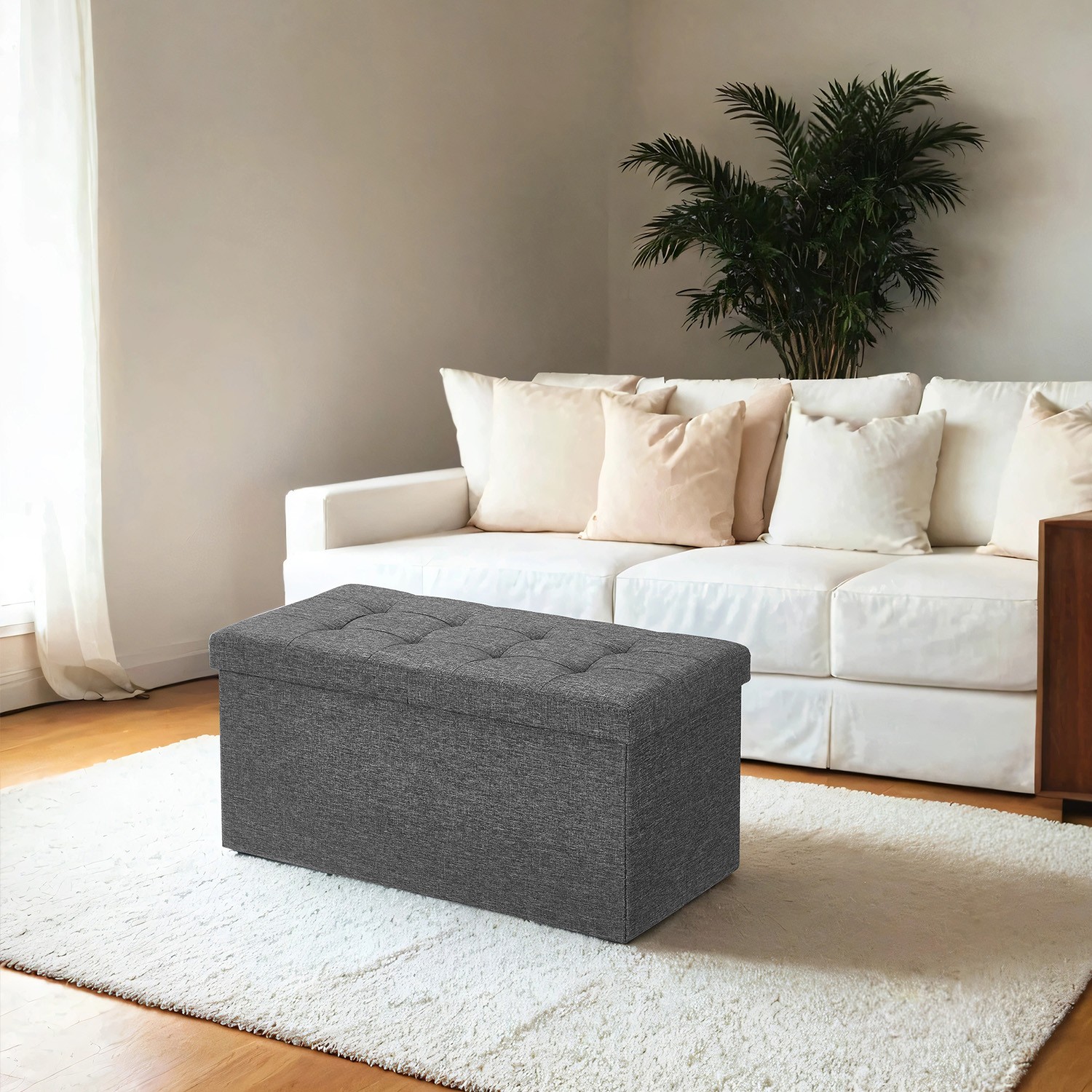 Säilytysrahi kannella, kokoontaitettava, 76 x 38 x 38 cm, enintään 300 kg, liuskekivenharmaa