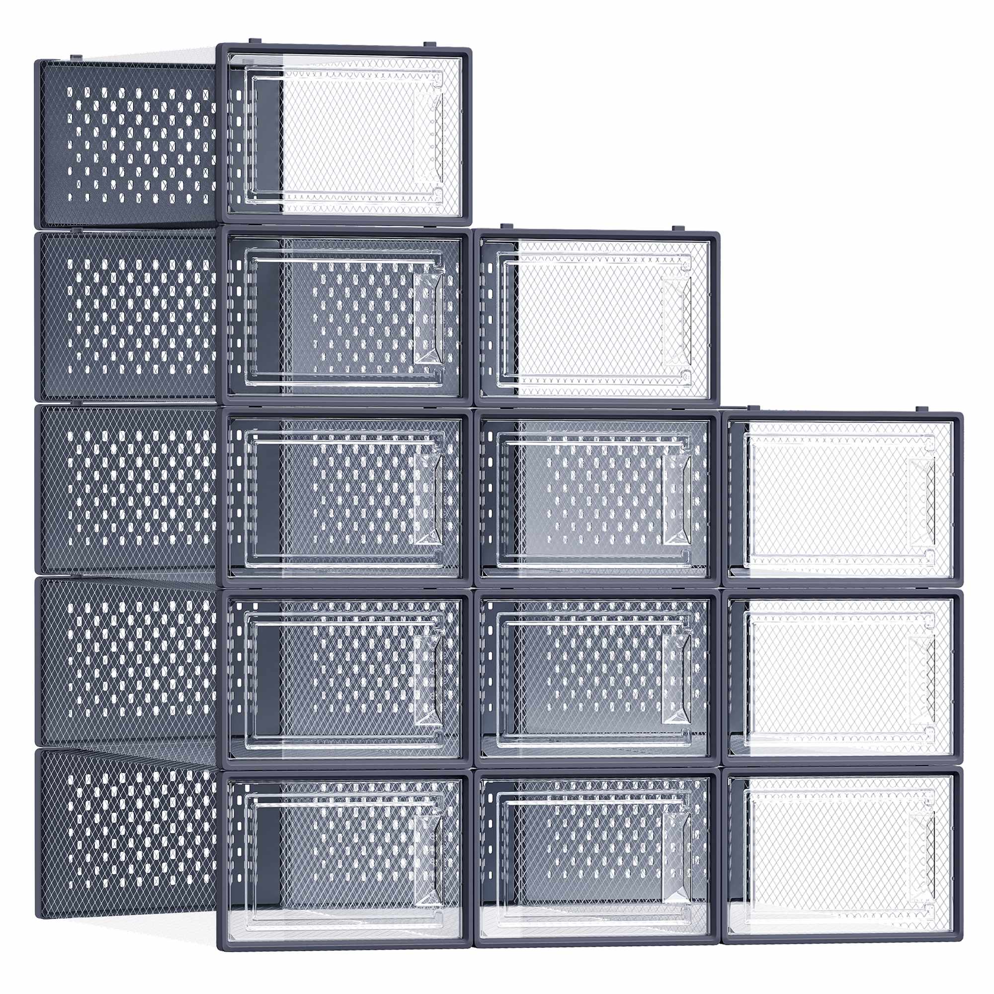 Jalatsikarbid, 12 tk komplekt, läbipaistvad antratsiitsinised, 33,3 x 23,1 x 14,3 cm