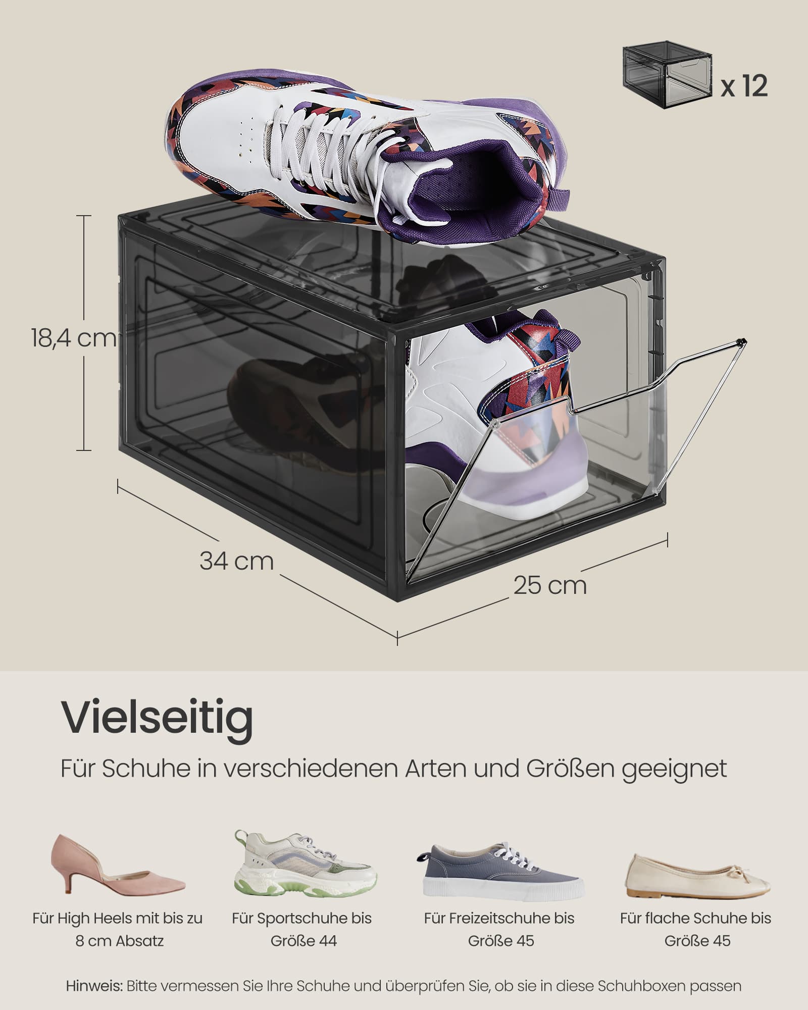 Apavu kastes, 12 gab., caurspīdīgi melnas, plastmasas, 34 x 25 x 18,4 cm - Image 8