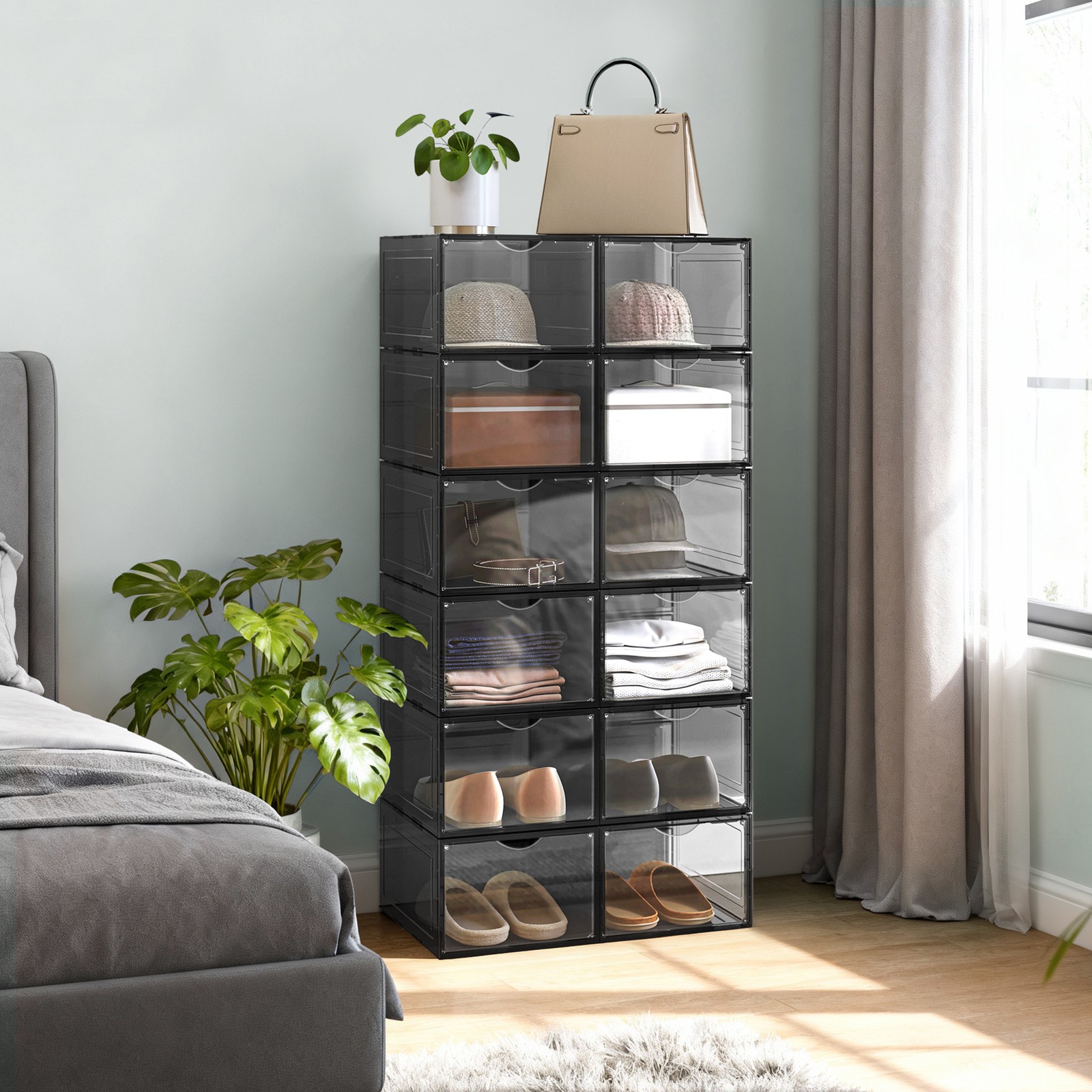 Kenkälaatikot muovista ovella, läpinäkyvän mustat, 12 kpl, 27 x 34,5 x 19 cm - Image 5