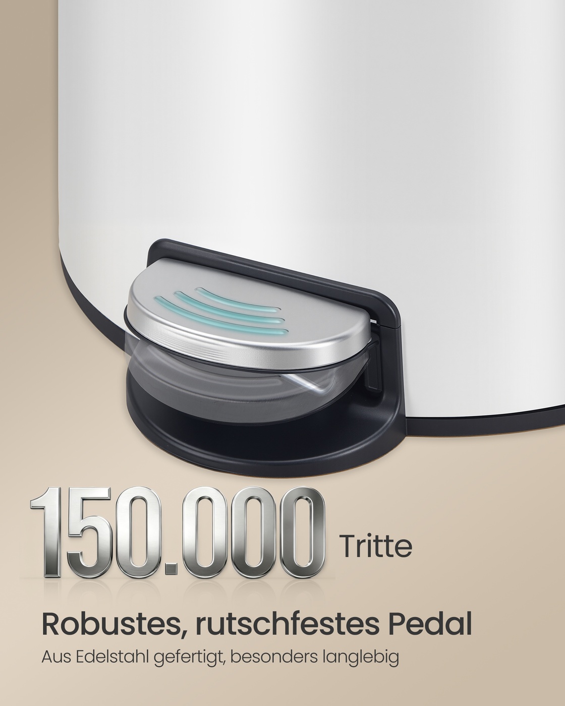 Apaļš pedāļa atkritumu spainis 30 l, tērauda, ar izņemamu iekšējo tvertni, balts - Image 4