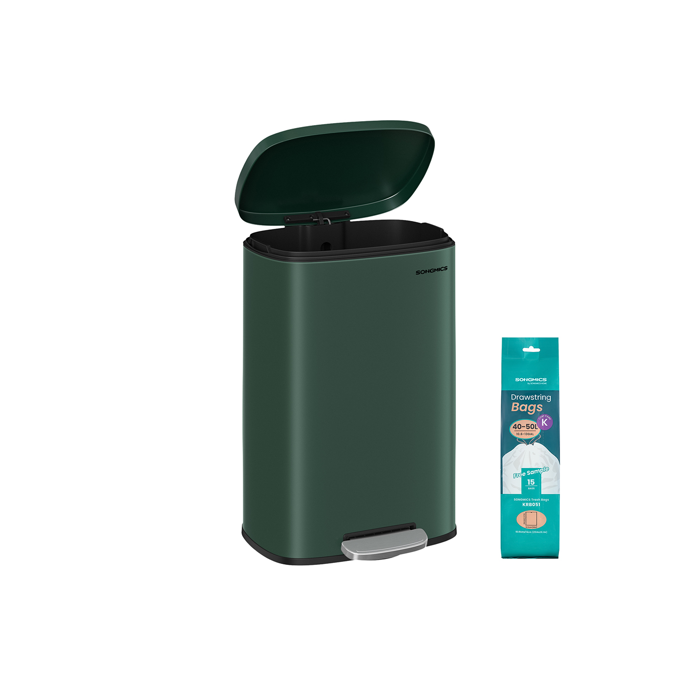 Virtuves atkritumu tvertne 50 l, tērauda, ar plastmasas iekšējo spaini, vintage zaļa