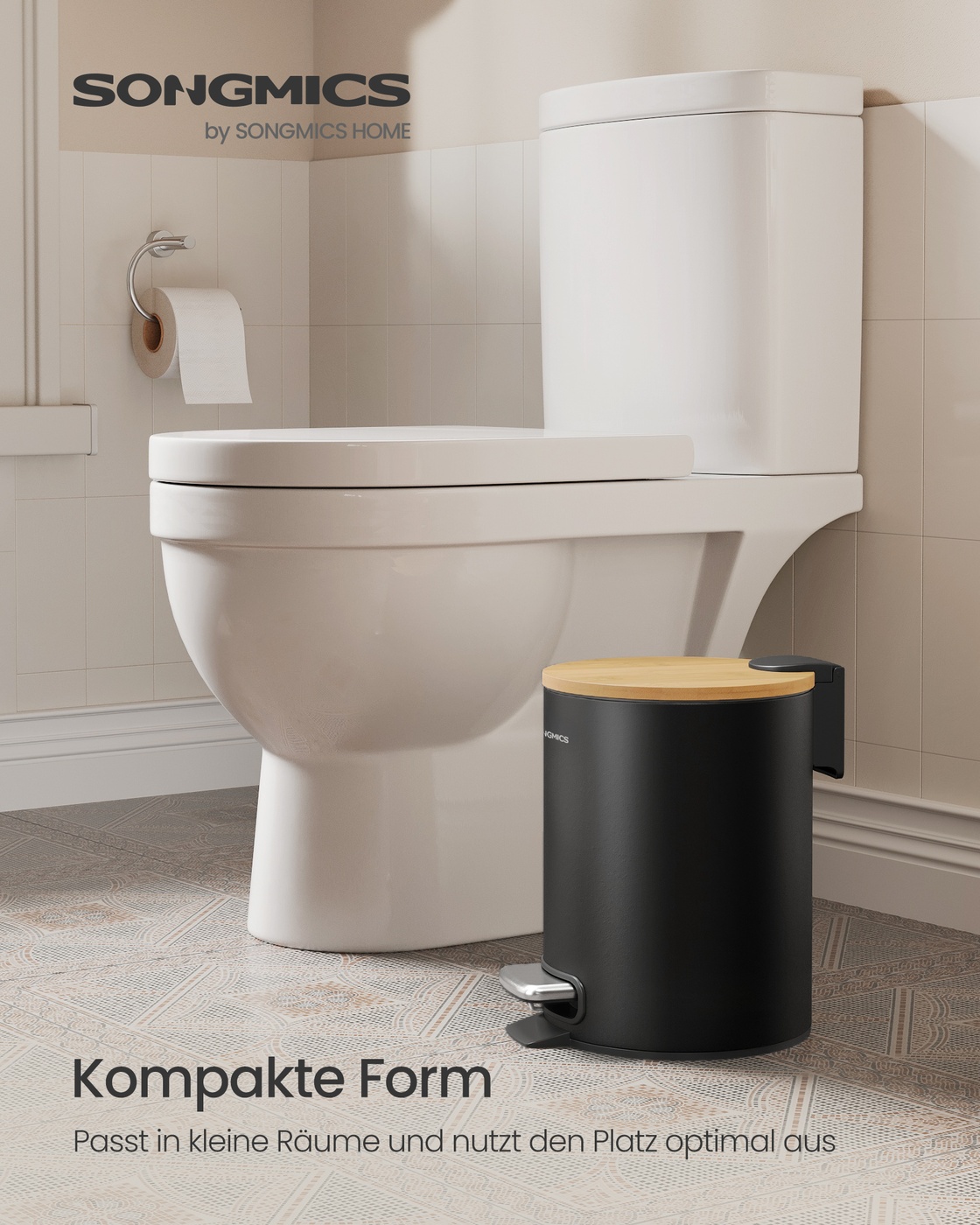 Kosmetiikkapoljinroskakori 3 l bambukannella, teräs, musta, 17 x 22 x 23,6 cm - Image 2