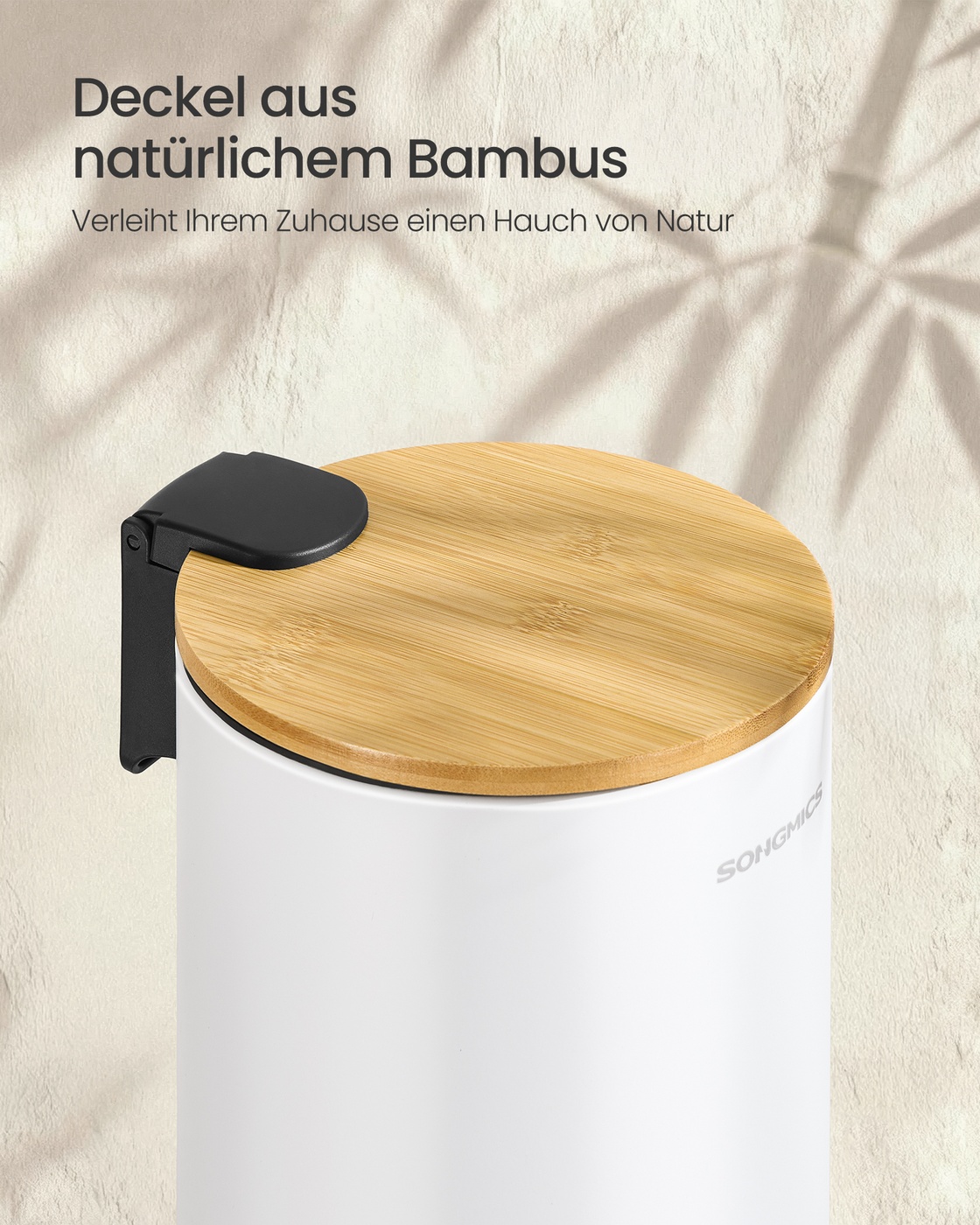 Kosmetiikkaroskakori kannella, 3 l, teräs ja bambu, valkoinen, 17 x 22 x 23,6 cm - Image 5