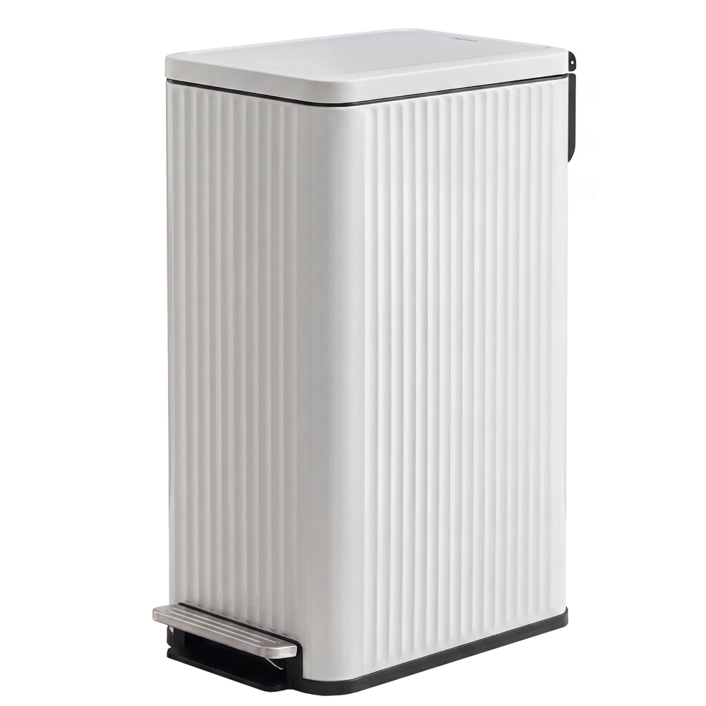 Keittiön poljinroska-astia 50 l, soft-close-kansi, teräs, valkoinen
