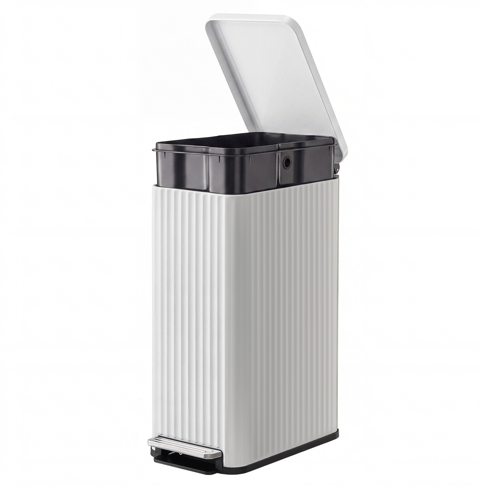 Keittiön poljinroska-astia 50 l, soft-close-kansi, teräs, valkoinen - Image 2