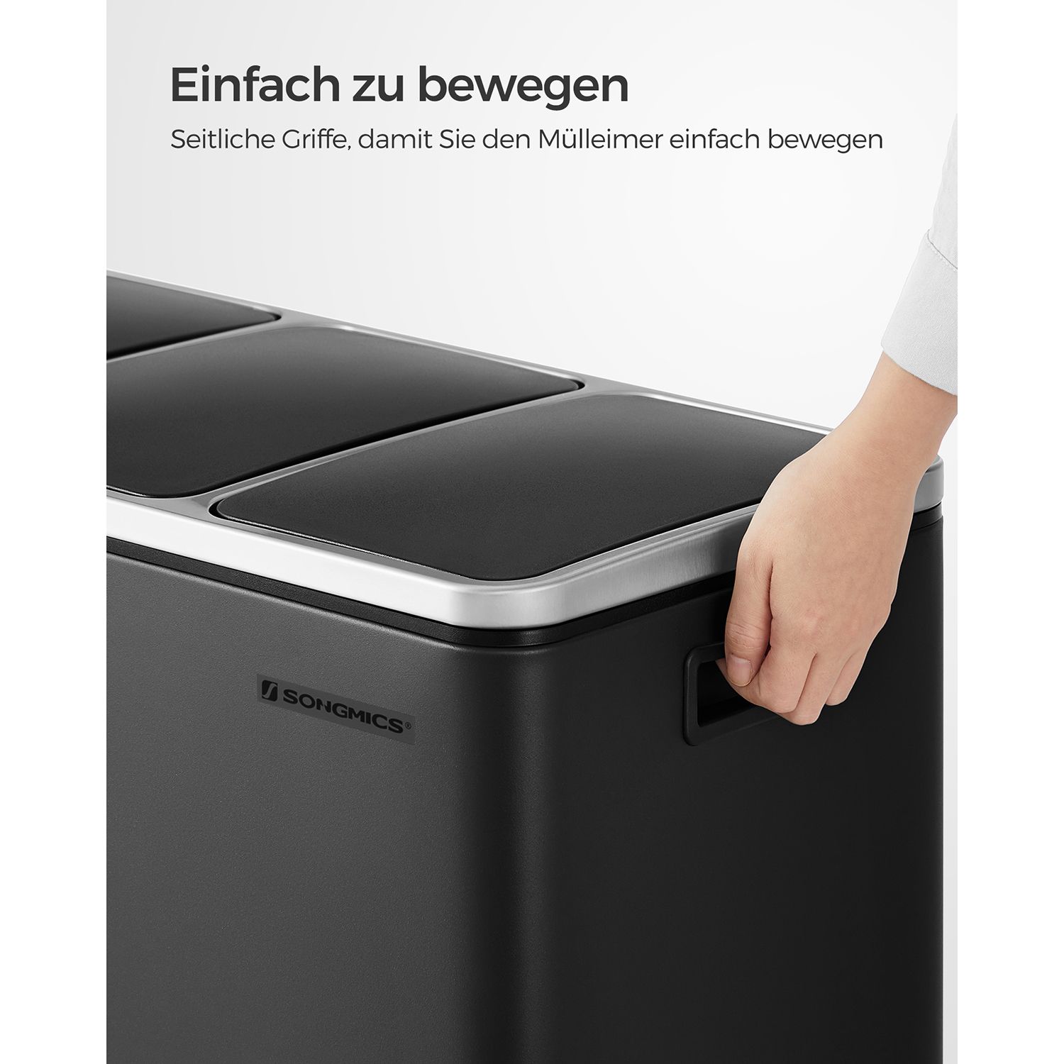 Šiukšliadėžė su 3 skyriais, 54 l, juoda, plienas ir plastikas, 61,5 x 31,5 x 56 cm - Image 6