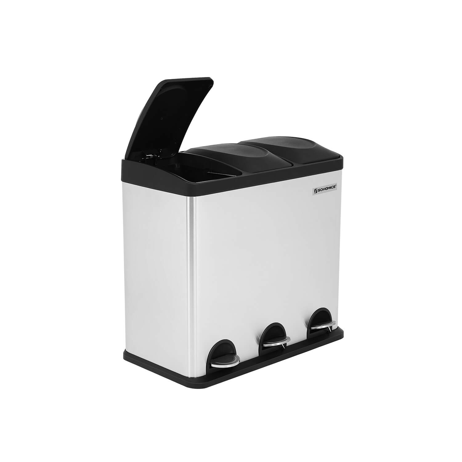Atkritumu šķirošanas tvertne, 54 l, 3 x 18 l, nerūsējošais tērauds, sudraba krāsā - Image 2