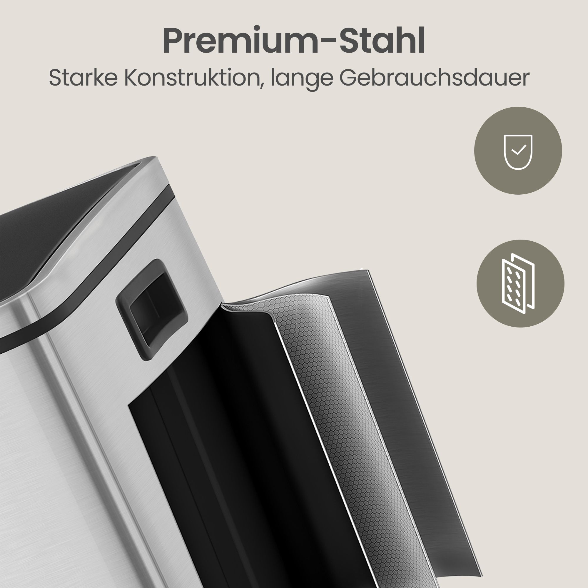 Virtuvinė šiukšliadėžė, 54 l, 3 x 18 l, 3 skyrių atliekų rūšiavimo sistema, sidabro-juoda - Image 7