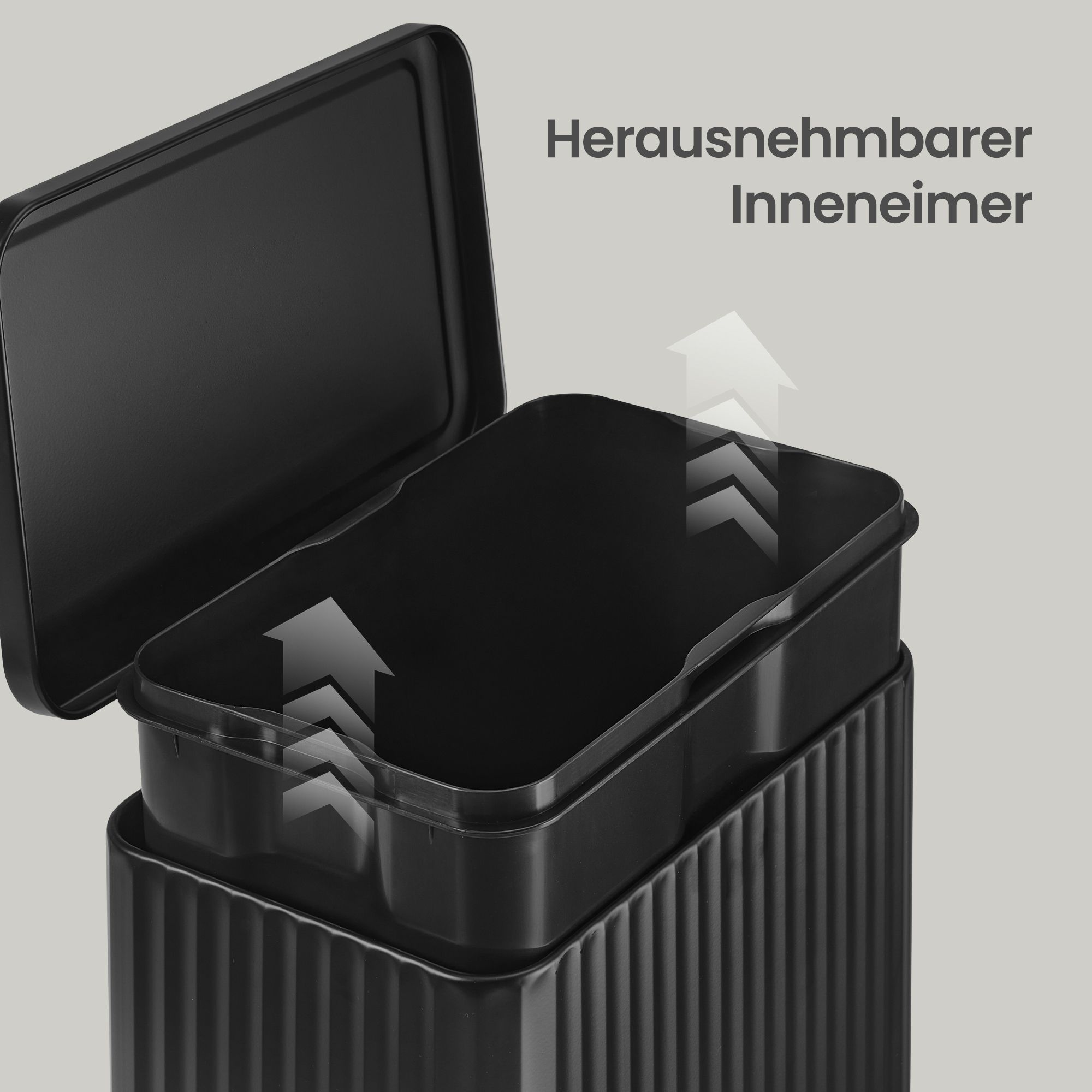 Virtuves atkritumu tvertne 50 l, tērauda, ar pedāli un izņemamu iekšējo spaini, melna - Image 8